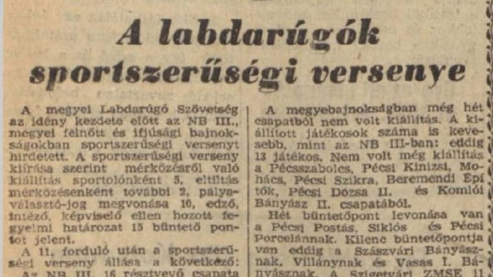 A Baranya vármegyei I. osztályú labdarúgás bemutatása - 1960-1961