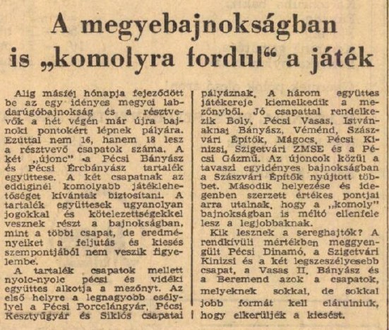 A Baranya vármegyei I. osztályú labdarúgás bemutatása - 1970-1971-es évad